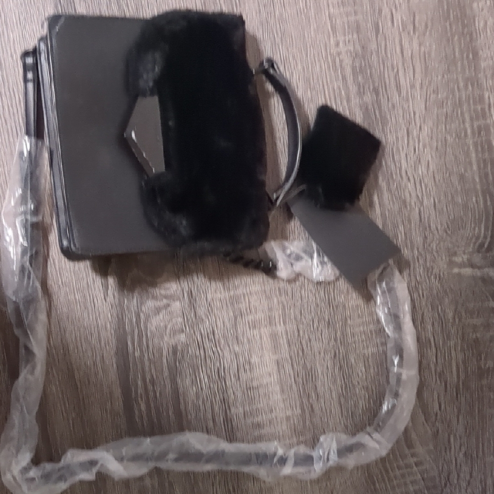 Also Black Fur-Trimmed Shoulder Bag